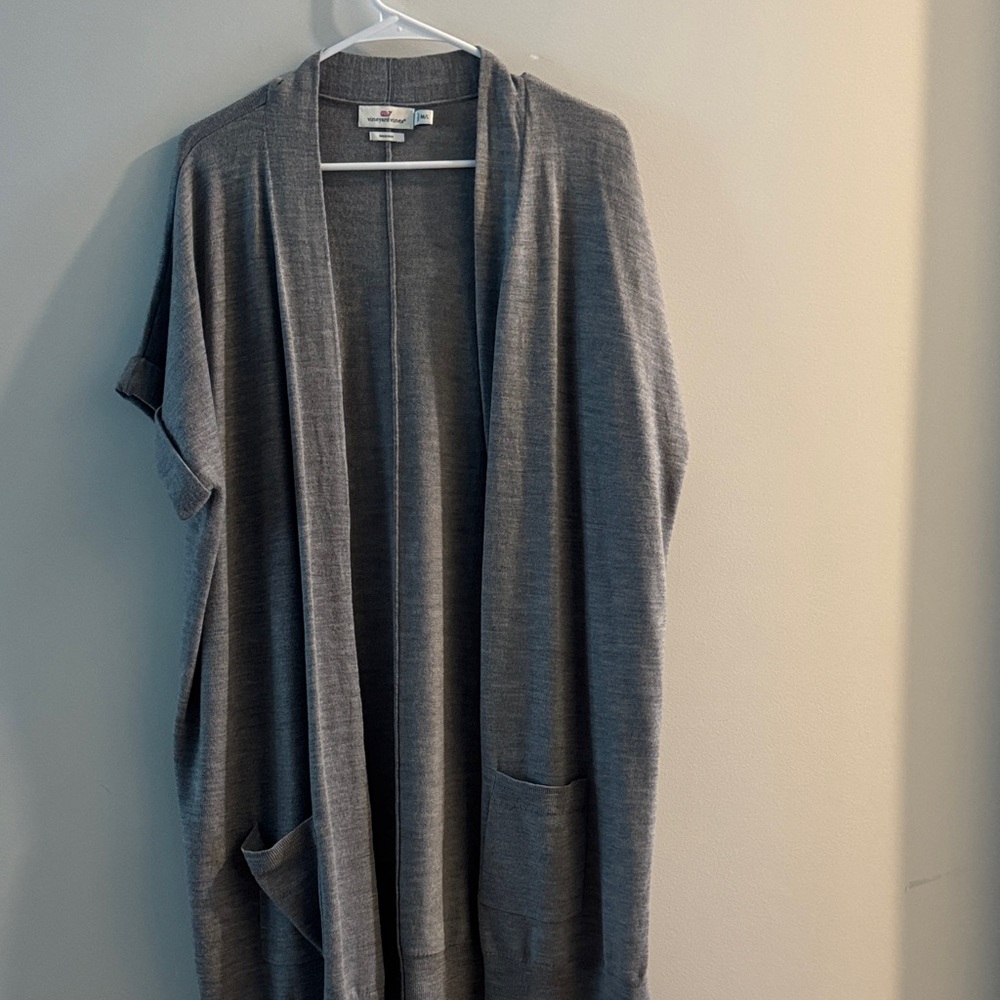 Vineyard Vines Gray Open Front Short Sleeve Cardigan